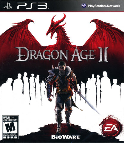 Dragon Age II PlayStation 3 PS3 video game featuring action role playing gameplay Hawke character fantasy adventure party combat character customization quests dialogue choices exploration tactical battles and classic PlayStation 3 gameplay retro video game collection collectible gaming appeal front cover art
