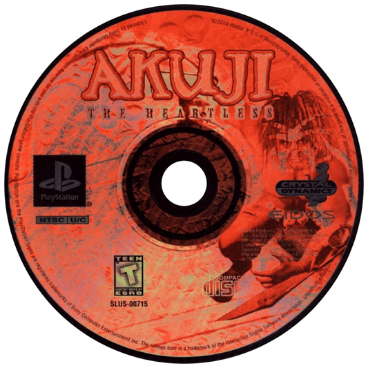 Akuji the Heartless PlayStation 1 PS1 for action adventure retro video game fans featuring voodoo mythology dark fantasy exploration hack and slash combat supernatural enemies atmospheric environments cinematic gameplay collectible gaming appeal disc