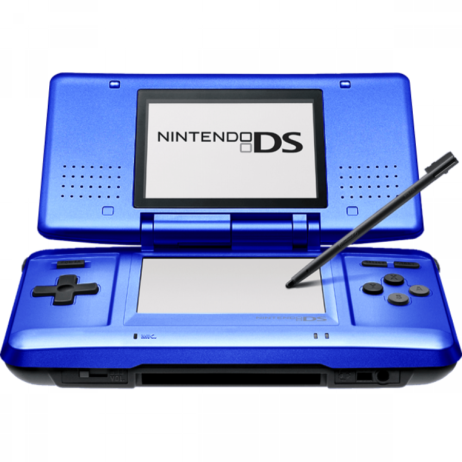 Nintendo DS Electric Blue handheld console featuring dual screen gaming technology touchscreen controls Game Boy Advance compatibility wireless multiplayer support portable Nintendo entertainment and collectible gaming appeal open