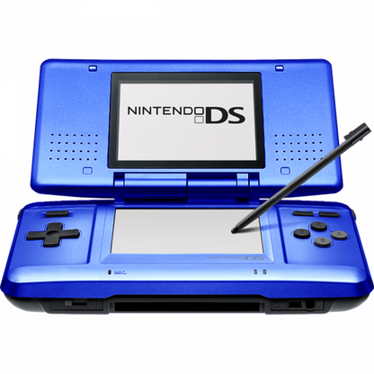 Nintendo DS Electric Blue handheld console featuring dual screen gaming technology touchscreen controls Game Boy Advance compatibility wireless multiplayer support portable Nintendo entertainment and collectible gaming appeal open