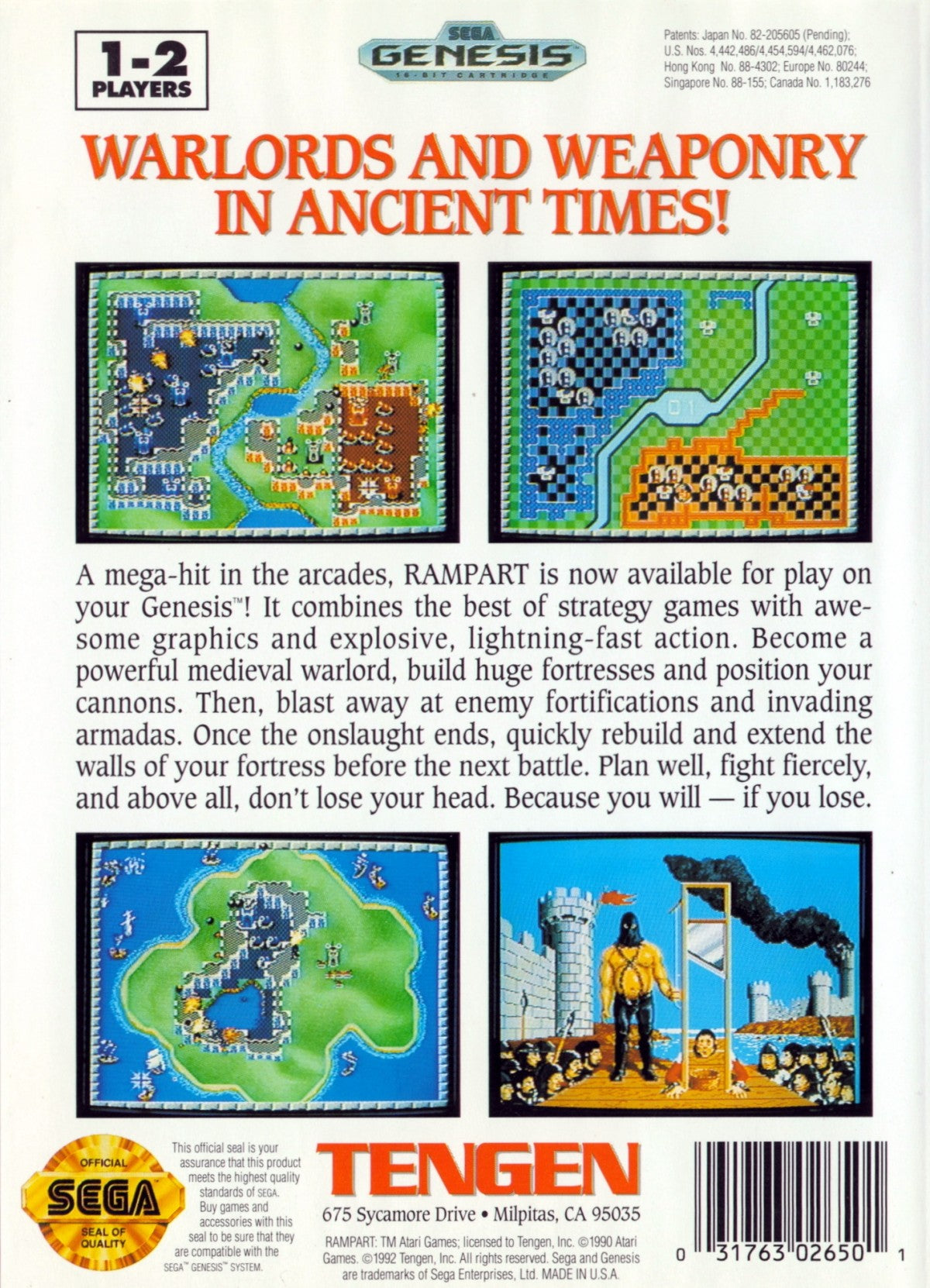 Rampart Sega Genesis retro video game strategy action back of case (1992)