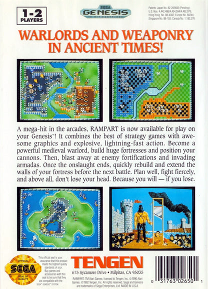 Rampart Sega Genesis retro video game strategy action back of case (1992)