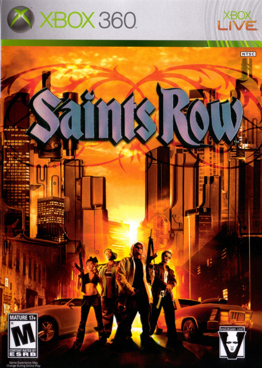 Saints Row for Xbox 360 open world action adventure video game featuring urban crime sandbox gameplay character customization gang warfare and explosive third person action experience cover art