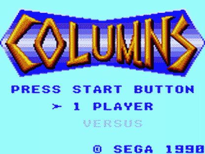 Columns title screen for Sega Game Gear (GG) video game