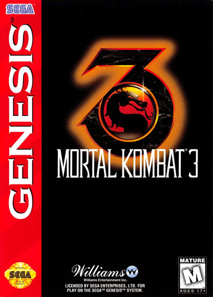 Mortal Kombat 3 CIB Sega Genesis GEN video game featuring 2D fighting gameplay iconic Mortal Kombat fighters martial arts combat special moves combos fatalities finishing moves brutal tournament battles secret characters and classic 16 bit Sega arcade fighting action complete in box CIB edition retro video game collection collectible gaming appeal cover art