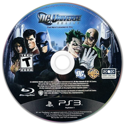 DC Universe Online PlayStation 3 MMORPG massively multiplayer online superhero action video game create-your-own-hero villain DC Comics universe Superman Batman Joker factions iconic villains missions combat co-op disc