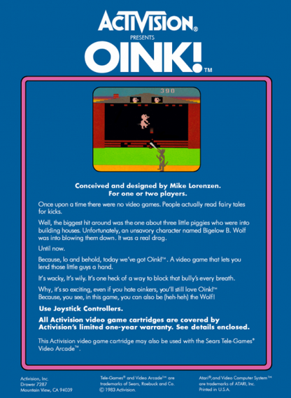 Oink! back cover art for Atari 2600 (2600) video game 