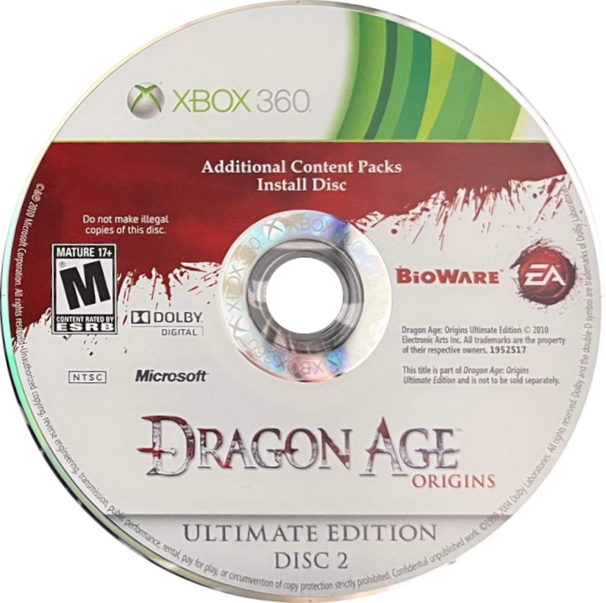 Dragon Age Origins Ultimate Edition for Xbox 360 role playing video game featuring the complete epic fantasy campaign all DLC deep character choices tactical combat and immersive BioWare storytelling experience disc 2
