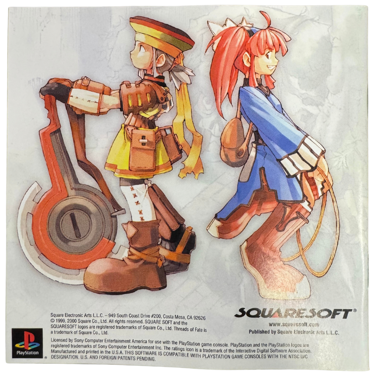 Threads of Fate CIB Sony PlayStation PS1 video game featuring action role playing gameplay Mint and Rue characters fantasy adventure real time combat magic abilities exploration puzzle solving quests and classic 32 bit PlayStation gameplay retro video game collection collectible gaming appeal manual back