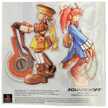 Threads of Fate CIB Sony PlayStation PS1 video game featuring action role playing gameplay Mint and Rue characters fantasy adventure real time combat magic abilities exploration puzzle solving quests and classic 32 bit PlayStation gameplay retro video game collection collectible gaming appeal manual back