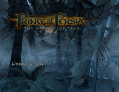 Prince of Persia The Sands of Time GameCube GC video game, action adventure, platforming and puzzles, time manipulation gameplay, Nintendo GameCube classic main menu title screen