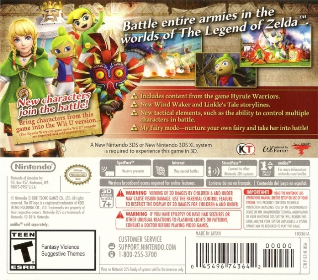 Hyrule Warriors: Legends back of case for Nintendo 3DS (3DS) hack and slash action video game