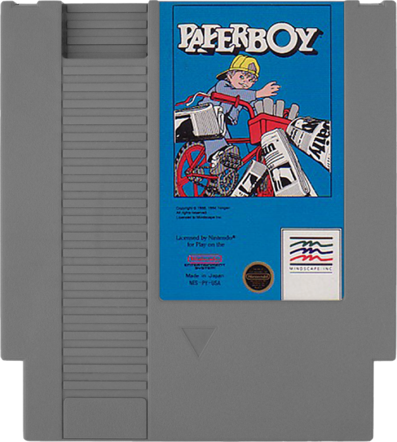 Paperboy cartridge for the Nintendo Entertainment System featuring 8 bit arcade action with newspaper delivery gameplay obstacle filled suburban streets and fast paced bike riding challenges cartridge
