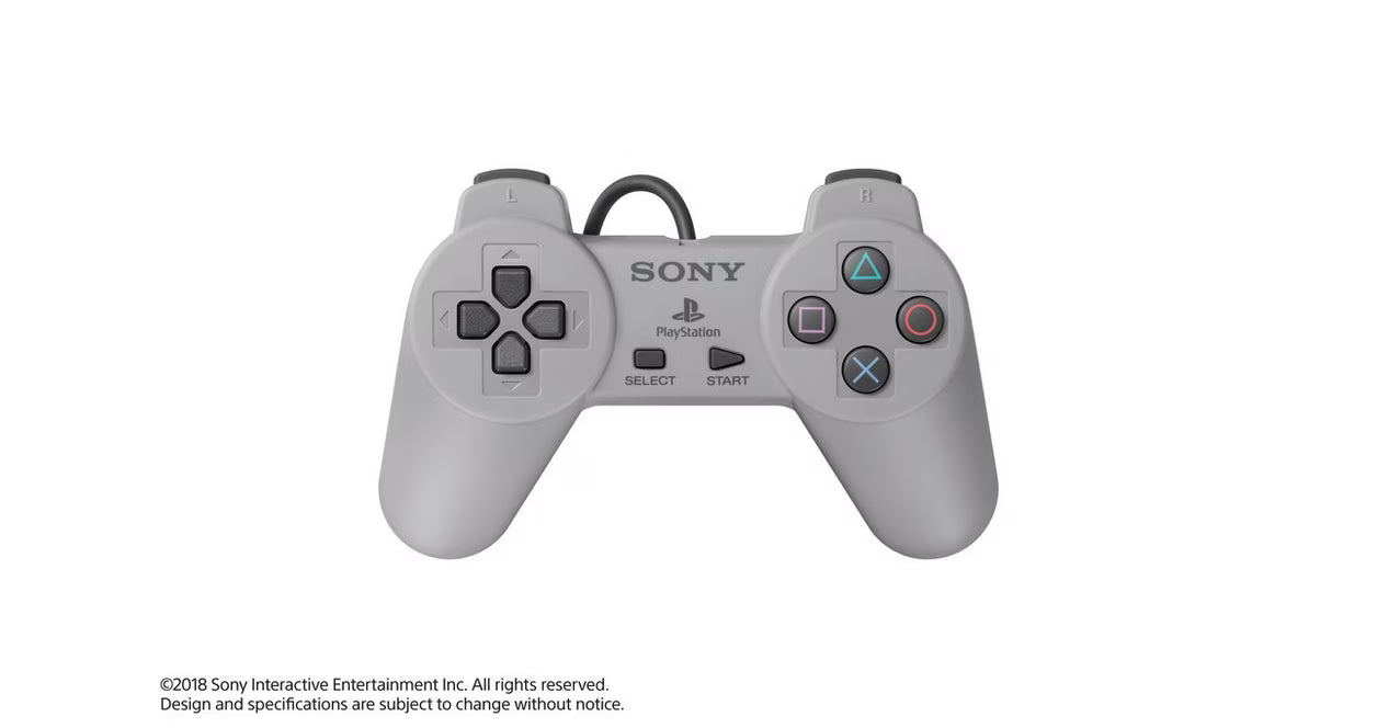 OEM PlayStation Classic Mini controller authentic official accessory wired USB connection original replica design for retro gaming system front of controller