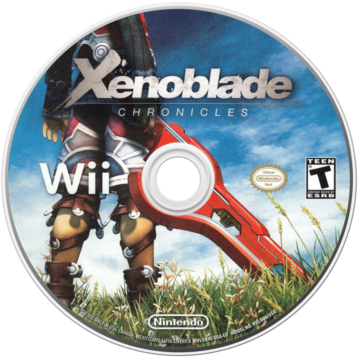 Xenoblade Chronicles Nintendo Wii cover art for retro video game enthusiasts featuring epic role playing gameplay expansive open world exploration real time combat mechanics story driven adventure memorable characters vast fantasy landscapes and immersive JRPG gaming experience and collectible gaming appeal disc