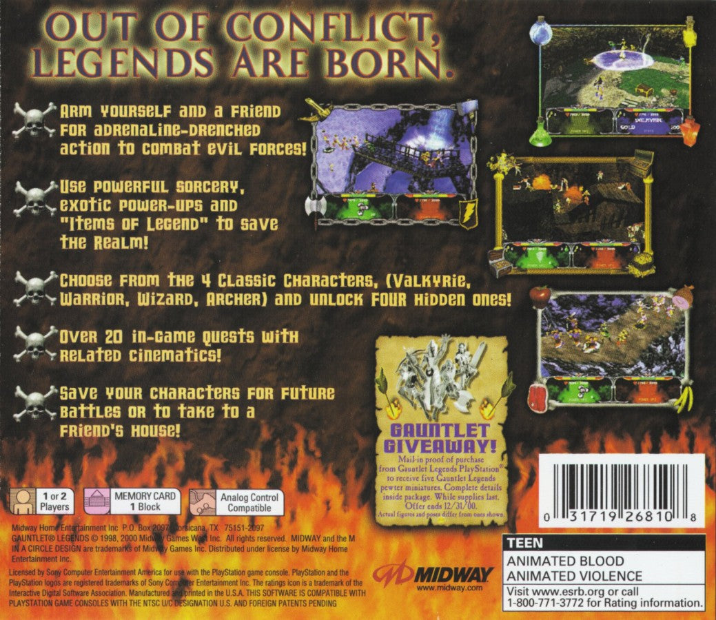 Gauntlet Legends back cover art for Playstation 1 (PS) video game
