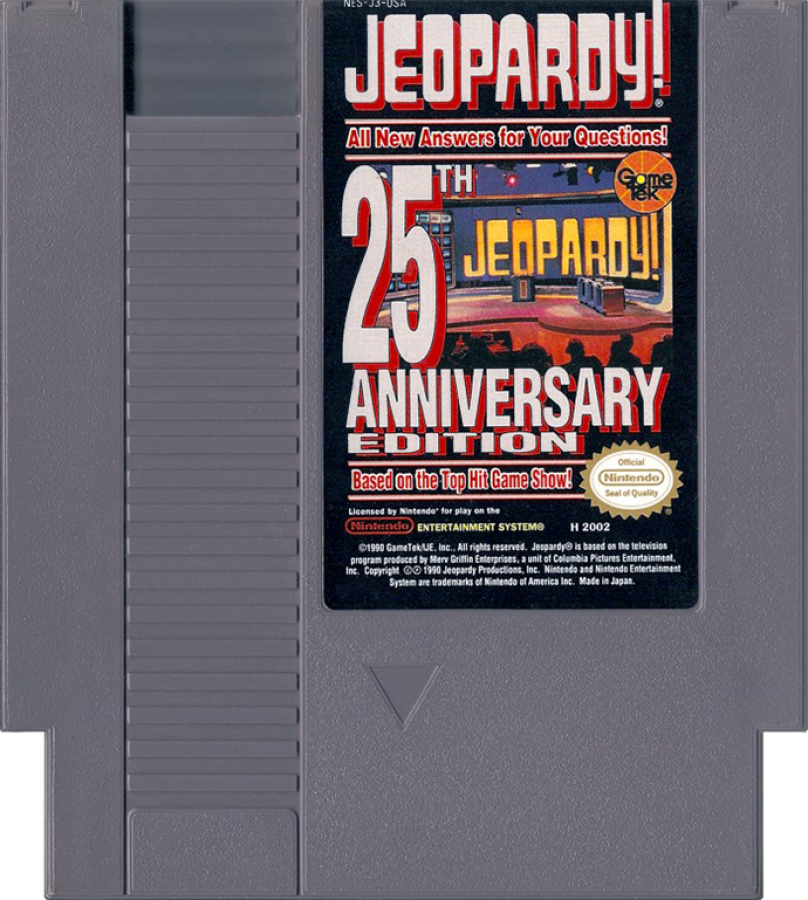 Jeopardy 25th Anniversary Edition retro NES video game Jeopardy trivia game show quiz competition multiplayer knowledge based gameplay classic console title Nintendo Entertainment System release cartridge