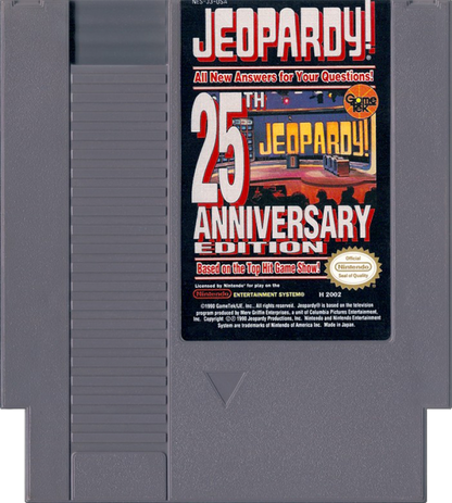Jeopardy 25th Anniversary Edition retro NES video game Jeopardy trivia game show quiz competition multiplayer knowledge based gameplay classic console title Nintendo Entertainment System release cartridge