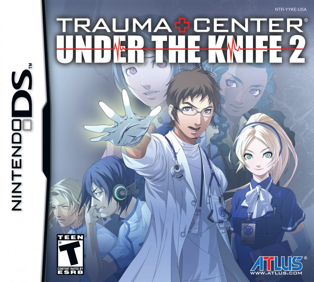 Trauma Center Under the Knife 2 Nintendo DS for medical simulation video game fans featuring surgical procedures touch screen controls fast paced operations dramatic storytelling precision gameplay challenging diagnoses anime inspired visuals Atlus adventure collectible gaming appeal front cover art