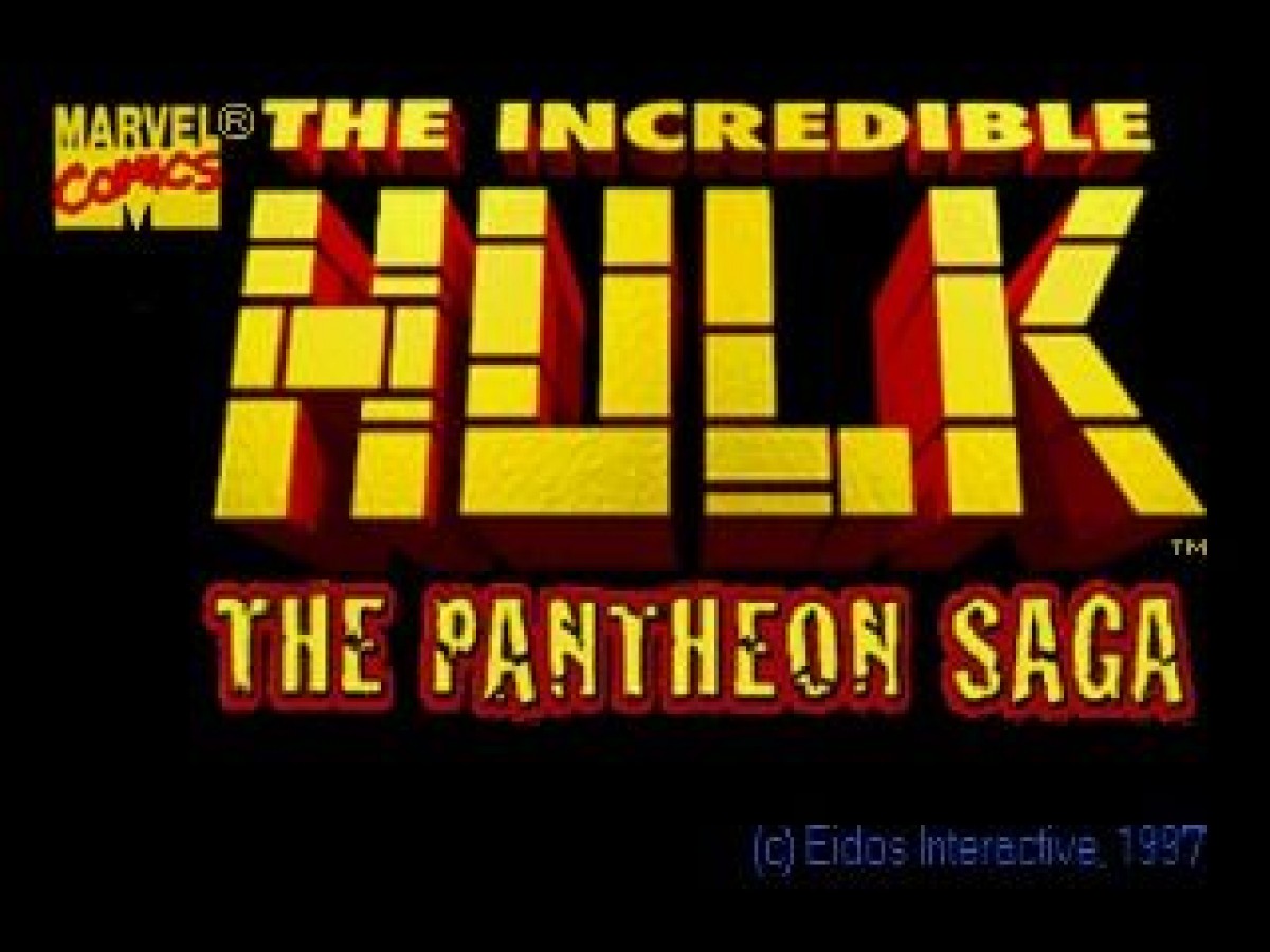 Incredible Hulk: The Pantheon Saga retro superhero action fighting game for PlayStation 1 (PS1) title screen