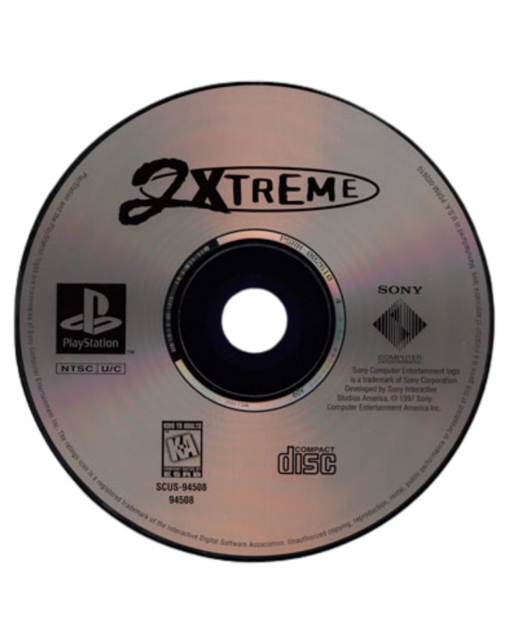 2Xtreme Greatest Hits PlayStation 1 PS1 video game, extreme sports racing, BMX, skateboarding, and rollerblading action, classic console title disc