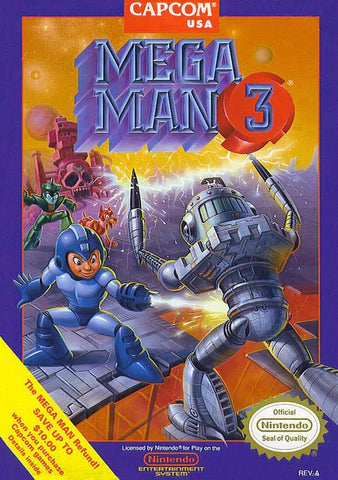 Mega Man 3 in box cover art for Nintendo Entertainment System NES video game