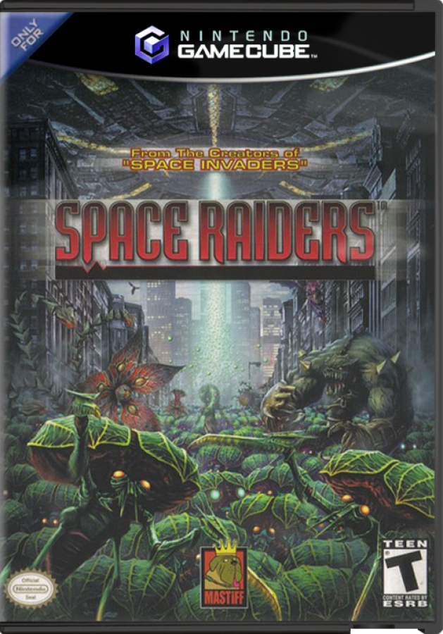 Space Raiders GameCube GC video game, arcade-style shooter, space combat adventure, action gameplay, multiplayer, Nintendo GameCube title front cover