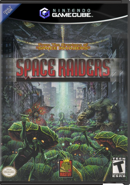 Space Raiders GameCube GC video game, arcade-style shooter, space combat adventure, action gameplay, multiplayer, Nintendo GameCube title front cover