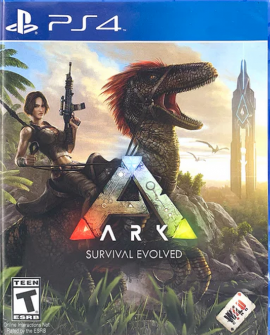ARK Survival Evolved for retro video game enthusiasts featuring open world survival gameplay dinosaur taming and breeding resource gathering crafting systems base building mechanics multiplayer exploration prehistoric environments and collectible gaming appeal front cover 