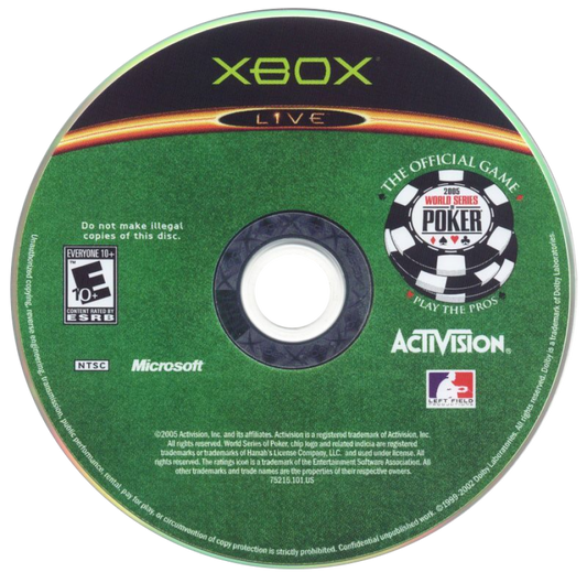 World Series of Poker for Xbox featuring realistic Texas Hold’em poker gameplay official WSOP branding authentic tournament structures professional player likenesses casino environments and multiplayer modes for competitive card gaming enthusiasts disc