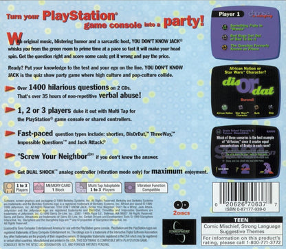 You Don't Know Jack cover art for PlayStation 1 (PS1) quiz video game.  