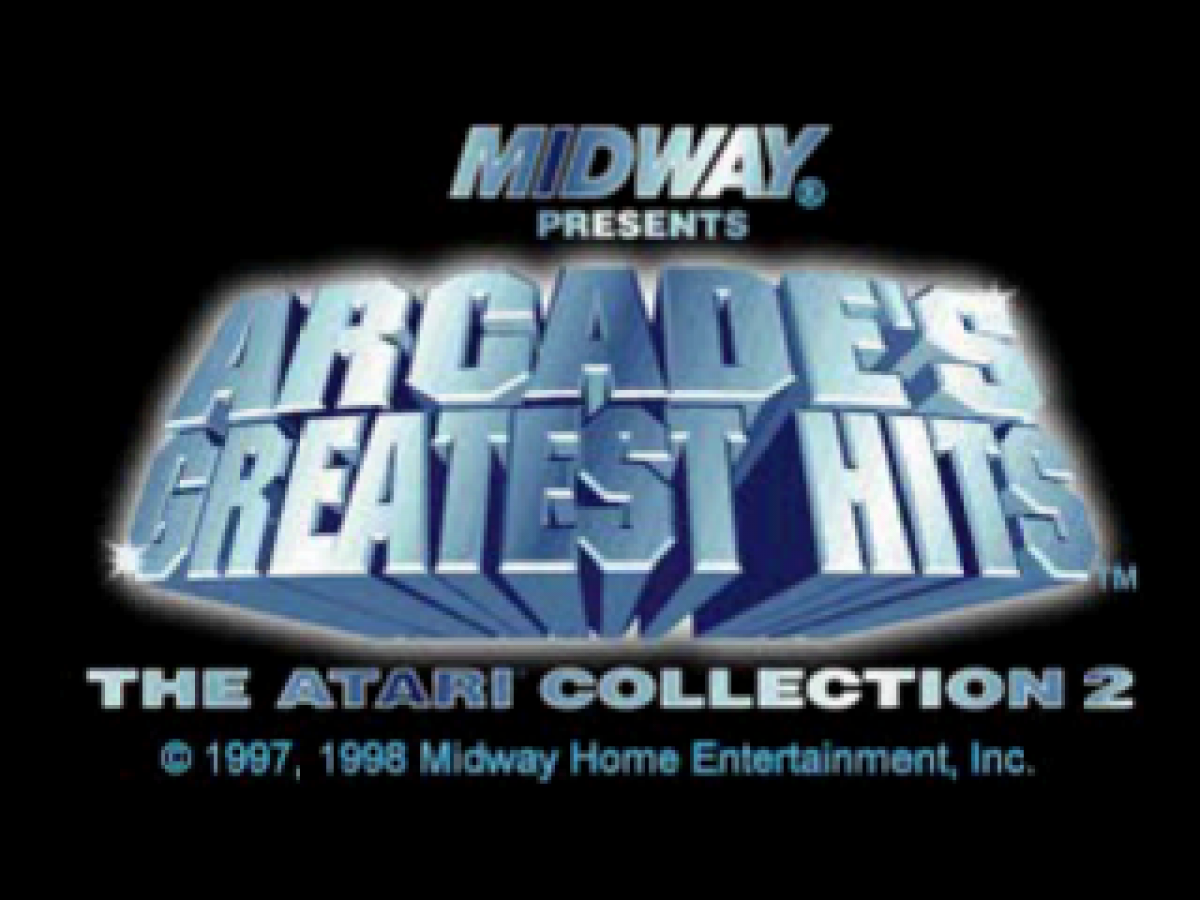 Arcade’s Greatest Hits Atari Collection 2 PlayStation 1 PS1 video game, classic arcade compilation, retro Atari games collection, vintage console title main menu title screen