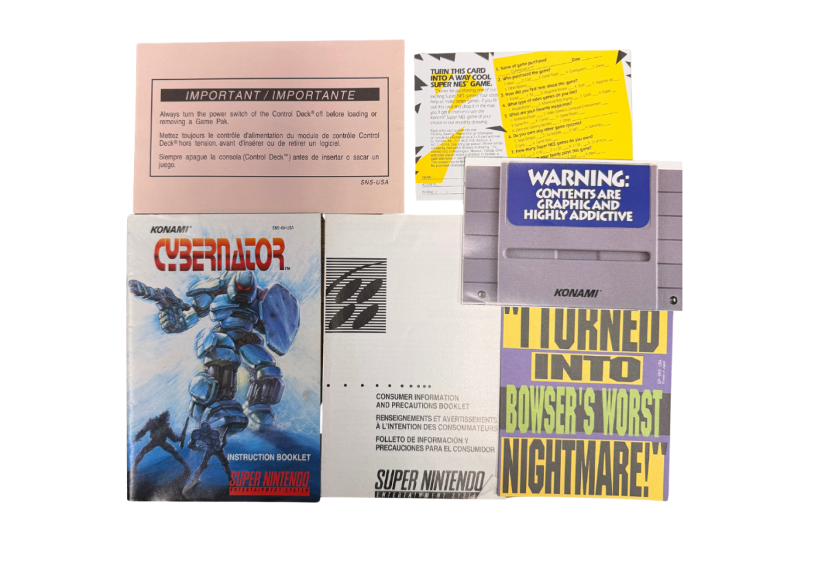 Cybernator Super Nintendo Entertainment System SNES action platformer video game featuring futuristic mech combat powerful weapons explosive battles enemy machines challenging stages science fiction environments and classic Super Nintendo Entertainment System SNES gameplay collectible retro gaming appeal manuals