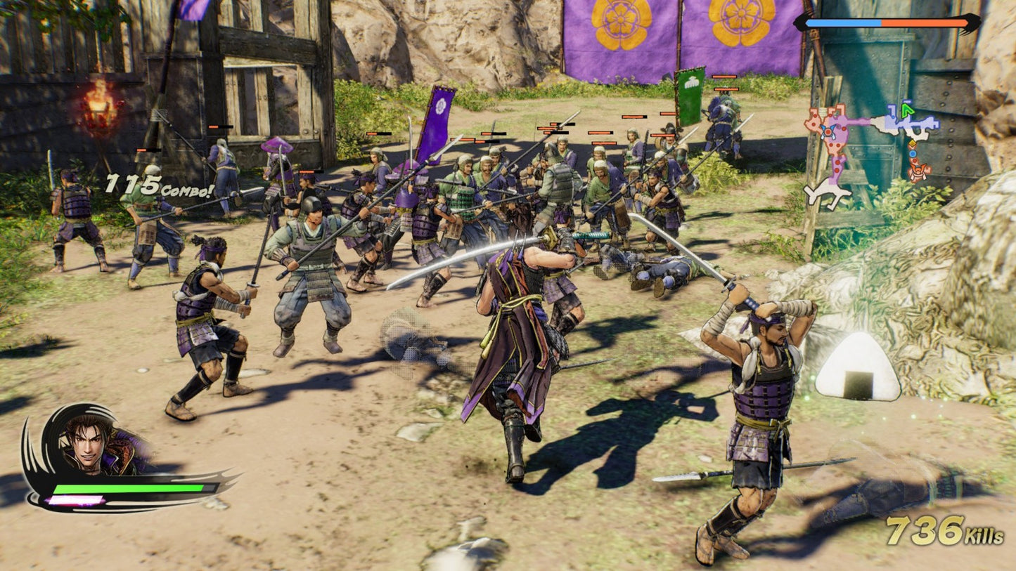 Samurai Warriors 5 for PlayStation 4 (PS4) at Gamers INC, featuring a bold reimagining of the series with stylized ink-brush visuals, exhilarating 1-vs-1000 battles, and a refreshed story centered on Nobunaga Oda and Mitsuhide Akechi during Japan’s Sengoku era gameplay screenshot