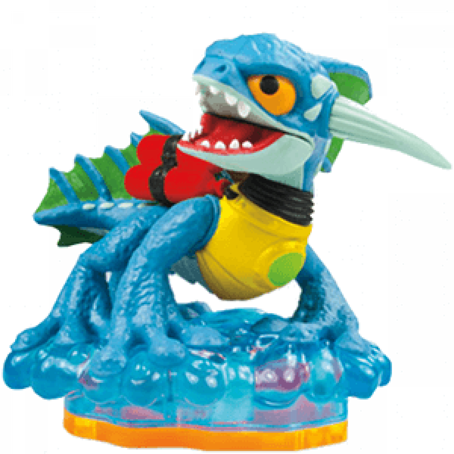 Zap Series 2 Skylanders Giants figure, water element dragon with blue body, yellow horns and electric abilities, posed in dynamic attack stance, detailed collectible toy on portal base from Skylanders Giants series