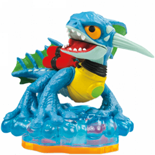 Zap Series 2 Skylanders Giants figure, water element dragon with blue body, yellow horns and electric abilities, posed in dynamic attack stance, detailed collectible toy on portal base from Skylanders Giants series