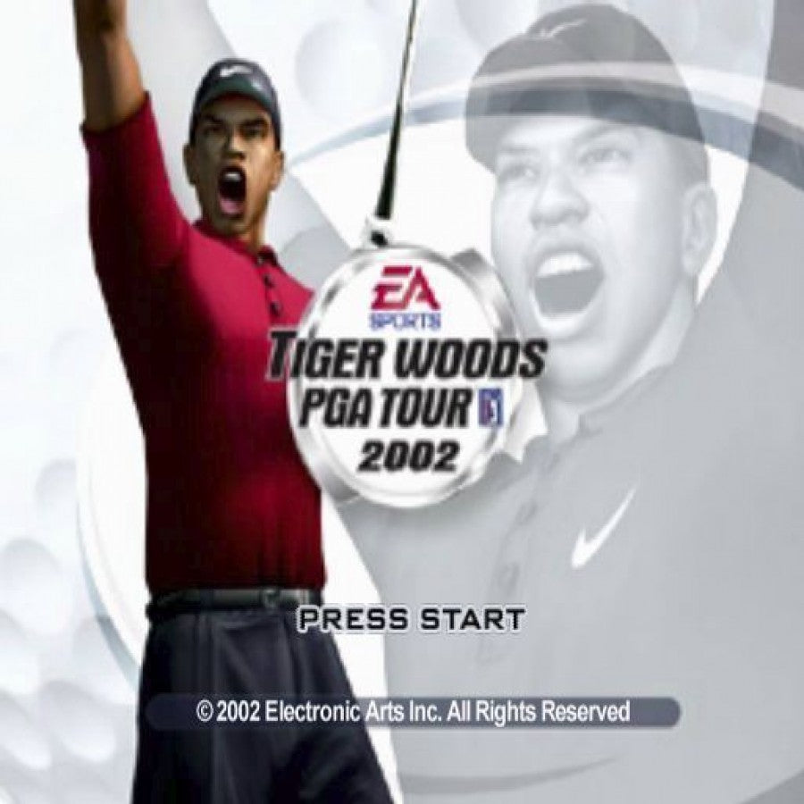 Tiger Woods PGA Tour 2002 – PlayStation 2 (PS2) video game title screen, golf sports simulation.