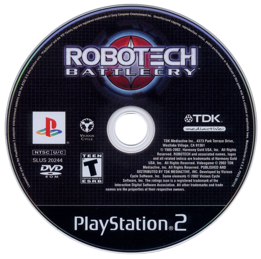 Robotech: Battlecry – PlayStation 2 (PS2) video game disc, third-person mecha action game.