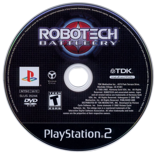 Robotech: Battlecry – PlayStation 2 (PS2) video game disc, third-person mecha action game.