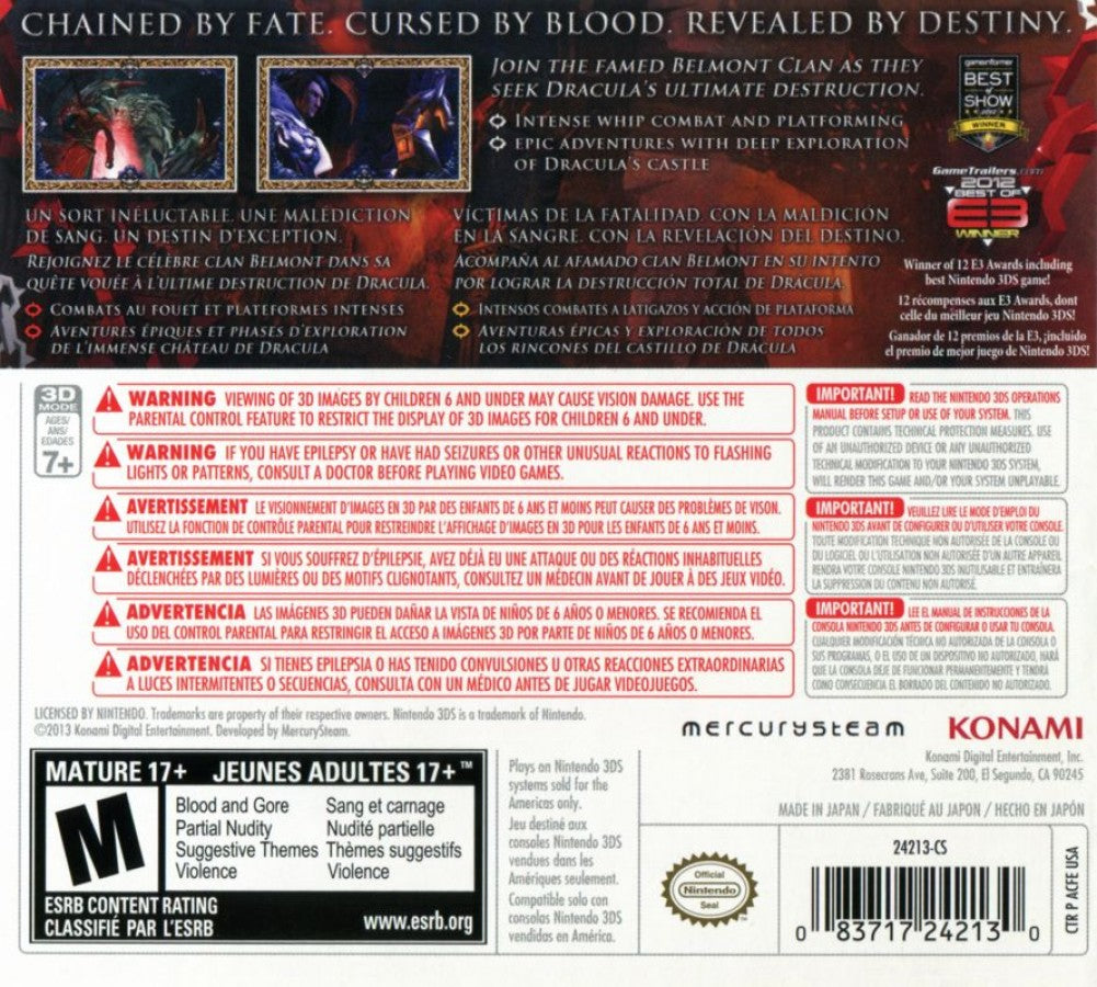 Castlevania: Mirror of Fate back of case for Nintendo 3DS (3DS) action adventure video game