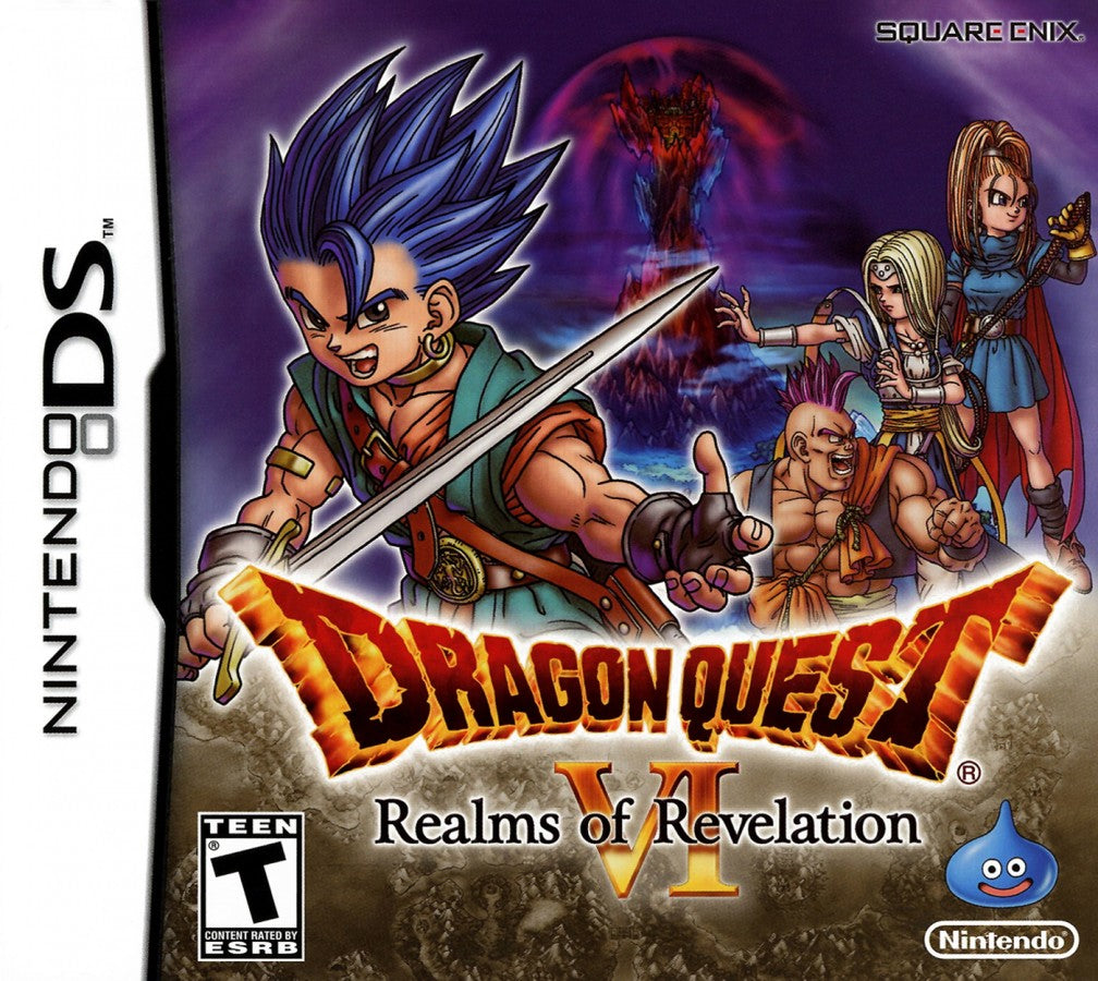 Dragon Quest VI Realms of Revelation Nintendo DS video game, JRPG, fantasy adventure, turn-based combat, classic Dragon Quest title cover art 