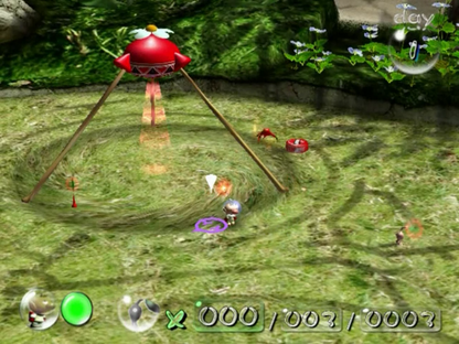 Pikmin gameplay for Nintendo GameCube (GC) real-time strategy adventure video game