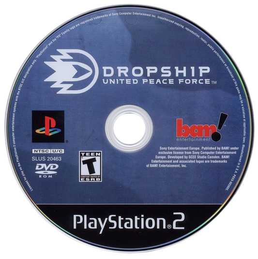 Dropship: United Peace Force disc for PlayStation 2 (PS2) futuristic military flight-combat action video game