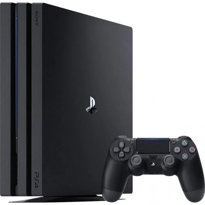 PlayStation 4 PS4 Pro black console featuring powerful enhanced gaming performance 4K gaming support HDR technology 1TB storage Blu ray playback Wi Fi connectivity wireless DualShock 4 controller compatibility immersive Sony gaming hardware collectible gaming appeal