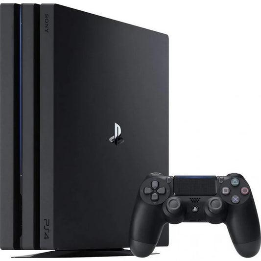 PlayStation 4 PS4 Pro black console featuring powerful enhanced gaming performance 4K gaming support HDR technology 1TB storage Blu ray playback Wi Fi connectivity wireless DualShock 4 controller compatibility immersive Sony gaming hardware collectible gaming appeal