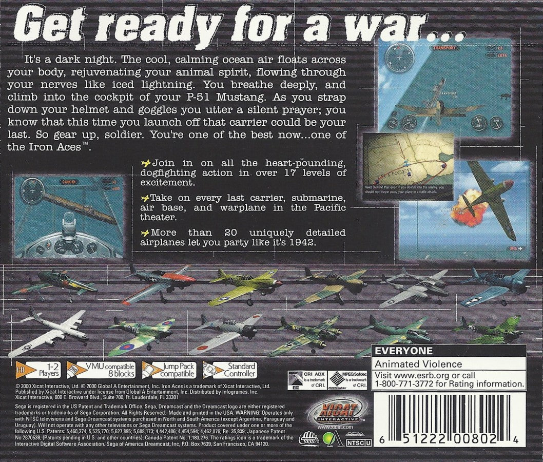 Iron Aces Sega Dreamcast retro video game combat flight simulator back of case