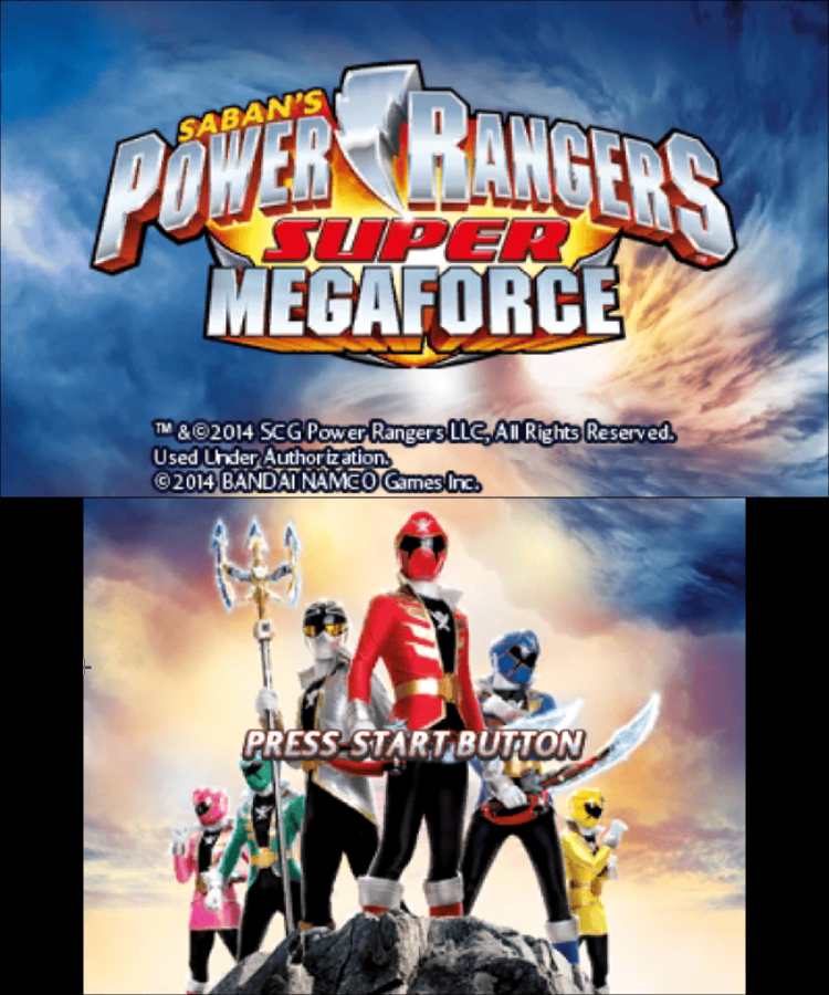 Power Rangers: Super Megaforce start screen for Nintendo 3DS (3DS) action fighting video game
