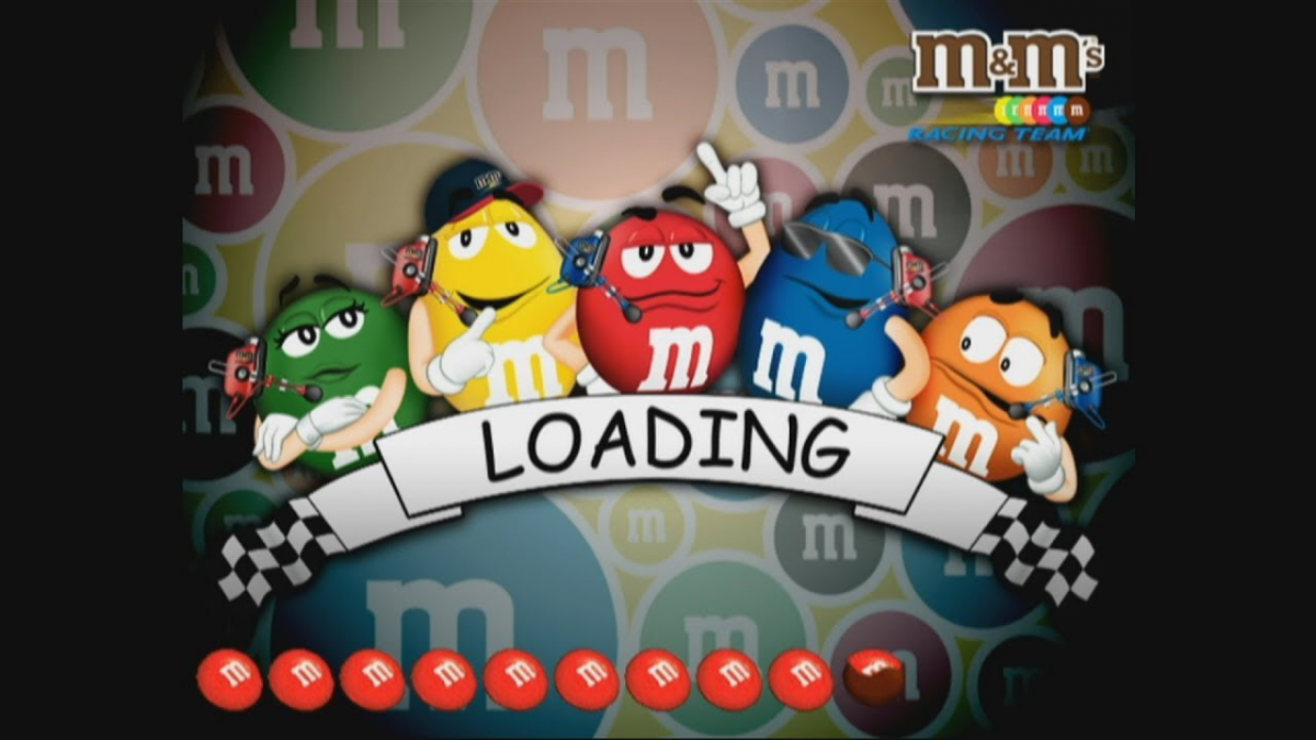 M&Ms Kart Racing retro Nintendo Wii video game featuring kart racing gameplay, family friendly multiplayer action, arcade style competition and classic Wii entertainment - title screen