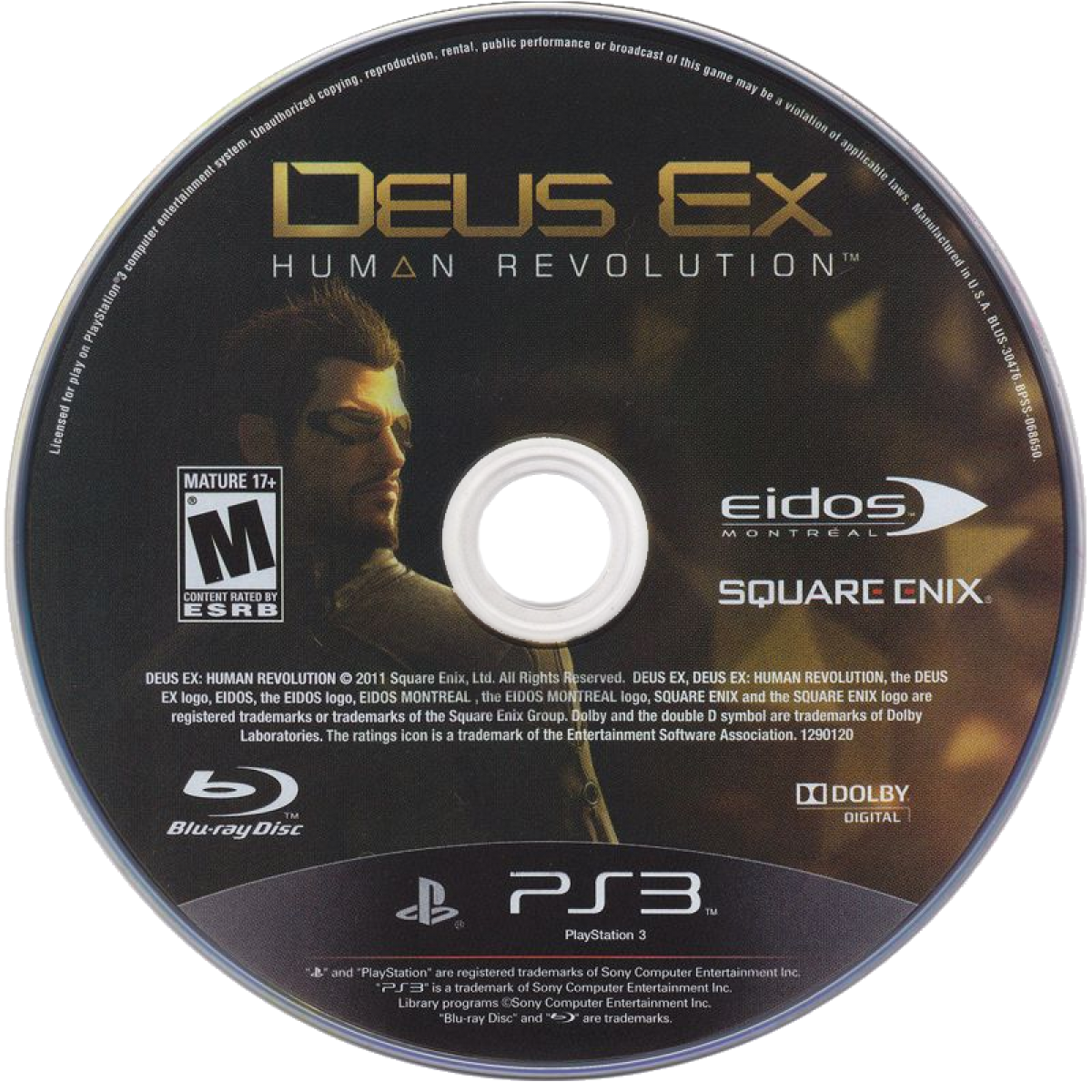 Deus Ex Human Revolution disc cover art for PlayStation 3 (PS3) video game. 