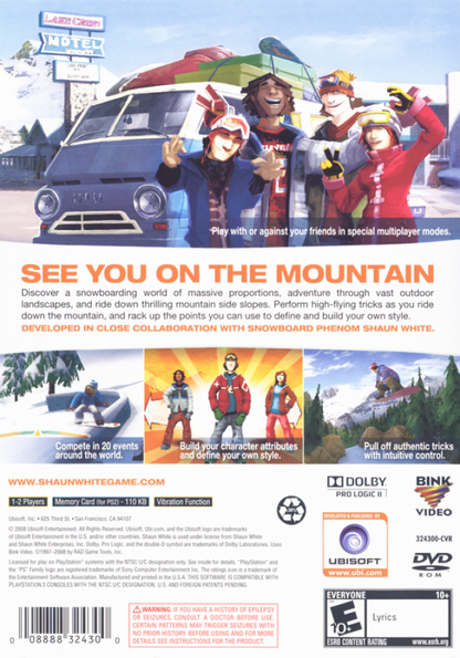 Shaun White Snowboarding – PlayStation 2 (PS2) video game back of case, snowboarding sports game.